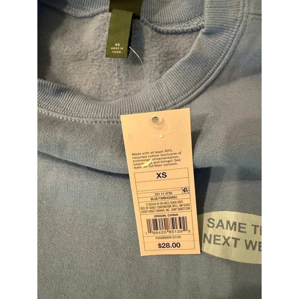 Womens Oversized Pullover Fleece Sweatshirt Football Club Light Blue Size XS - Picture 10 of 13